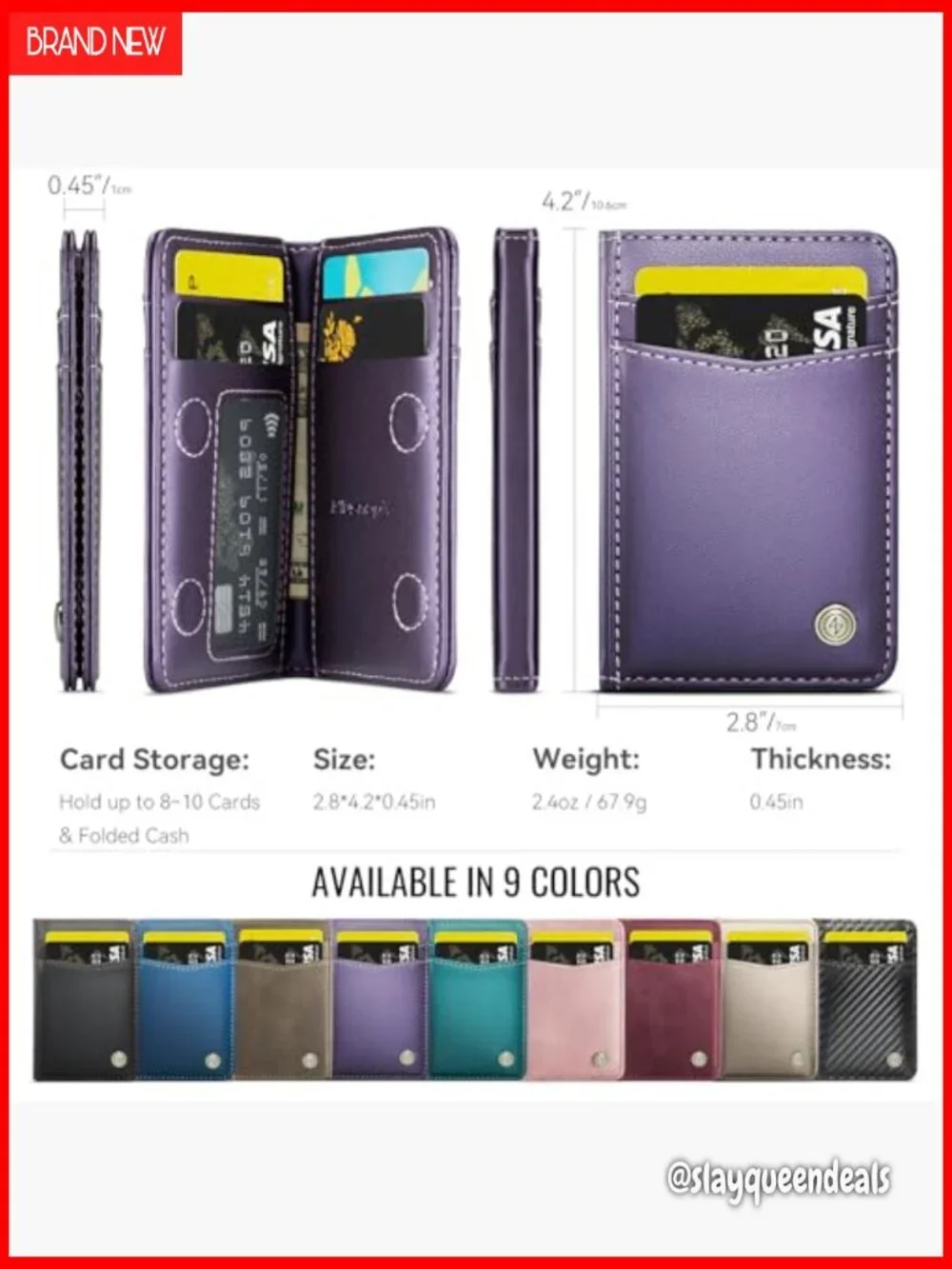 Slim RFID Blocking Wallet 8 Card Slots Bifold Front Pocket PU Leather